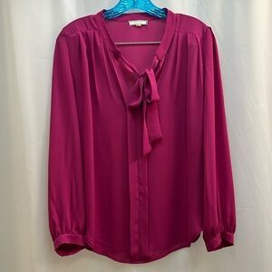 PLEIONE blouse with tie collar magenta pink size Small
